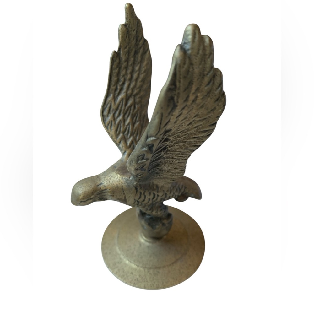 Vintage Mid Century Brass Eagle on Globe Statue Figurine Bird Flag Topper